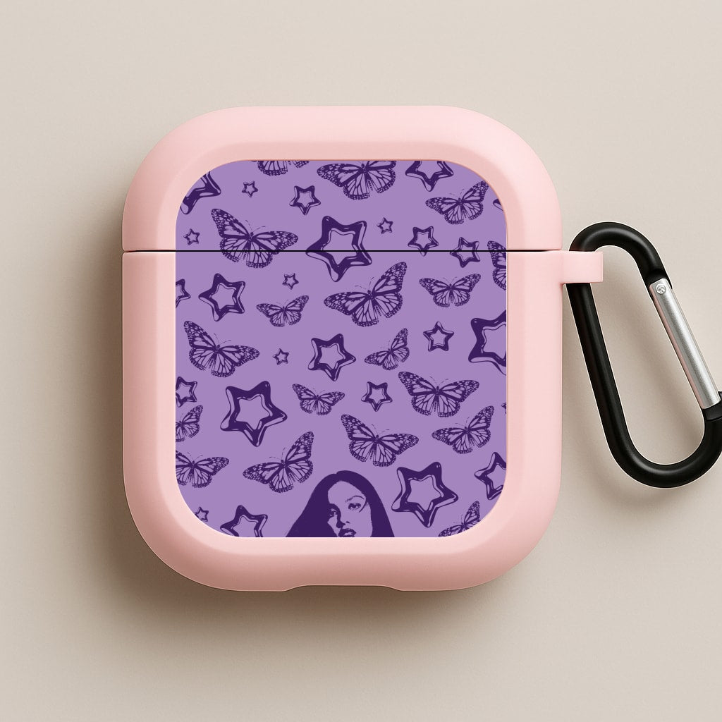Stars And Butterflies Pattern Pink AirPods Case