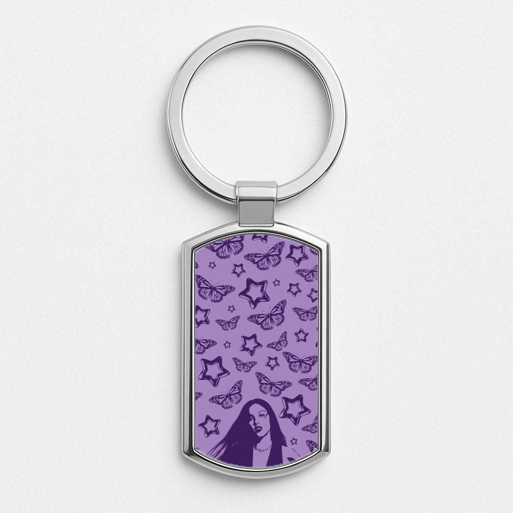 Stars And Butterflies Pattern Silver Keyring