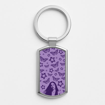 Stars And Butterflies Pattern Silver Keyring