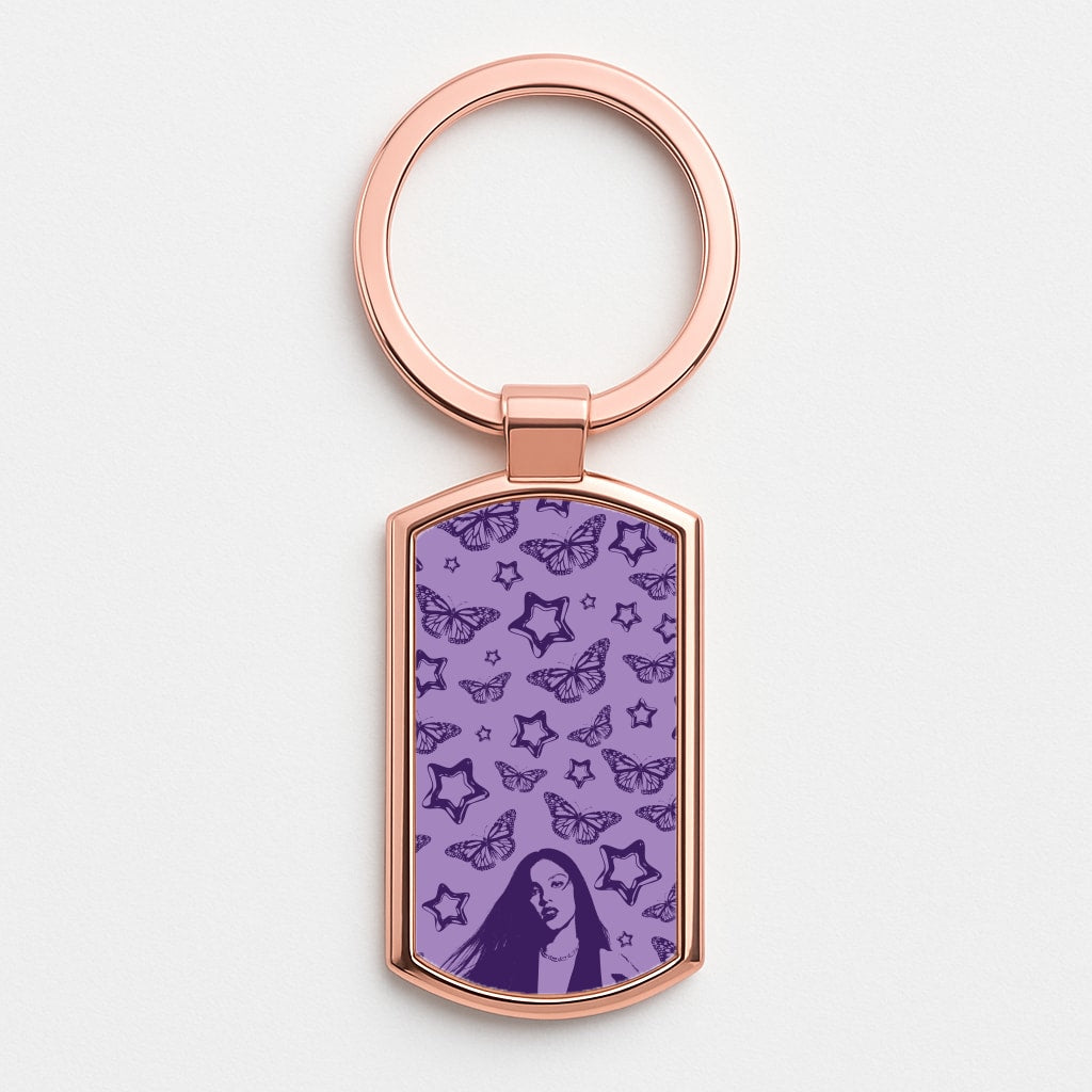 Stars And Butterflies Pattern Rose Gold Keyring