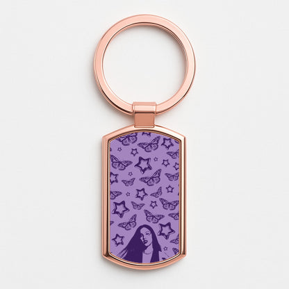 Stars And Butterflies Pattern Rose Gold Keyring