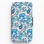 Elephant and Floral Pattern Flip Wallet Phone Case