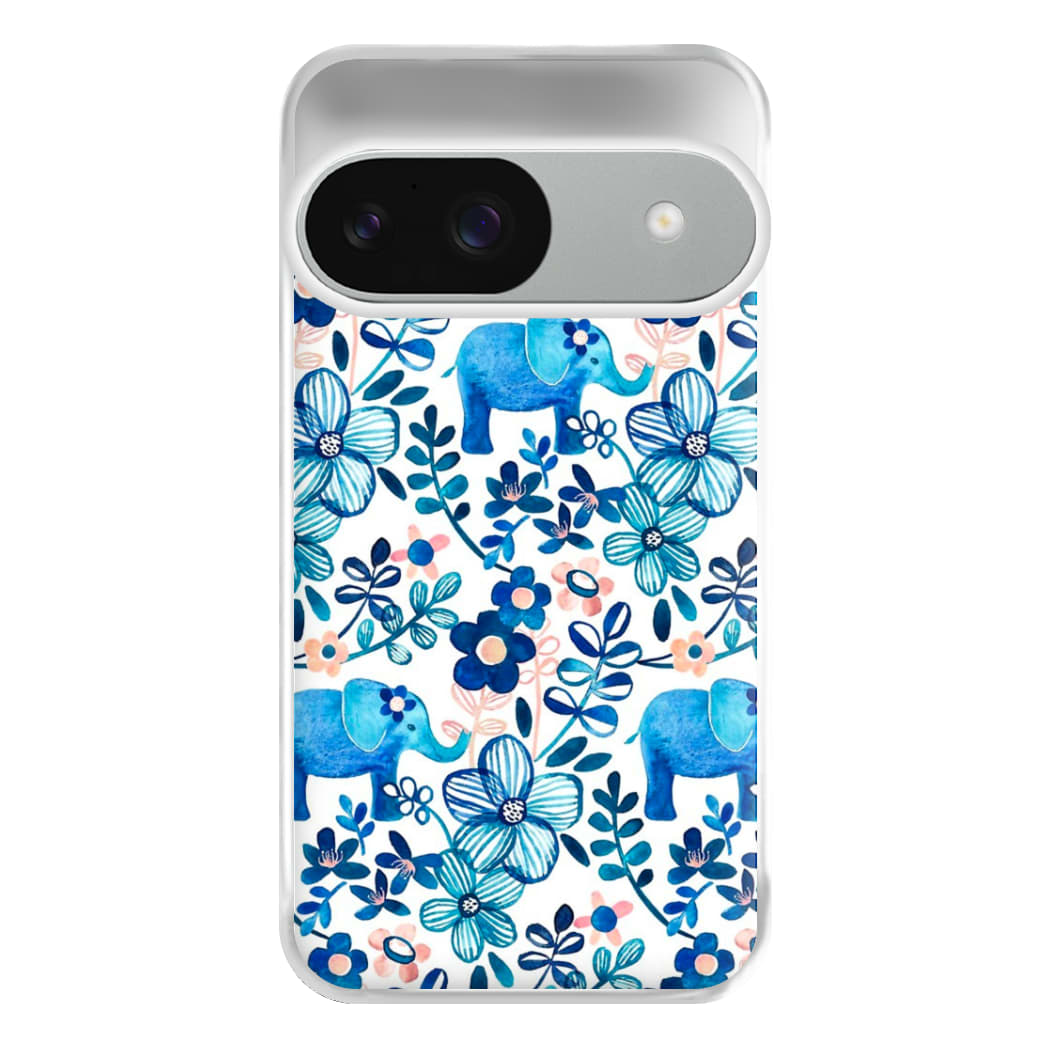 Elephant and Floral Pattern Phone Case for Google Pixel 9 / 9 Pro