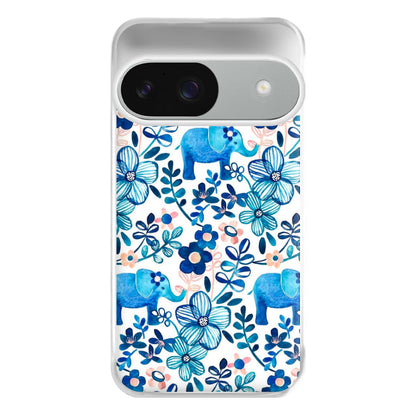 Elephant and Floral Pattern Phone Case for Google Pixel 9 / 9 Pro