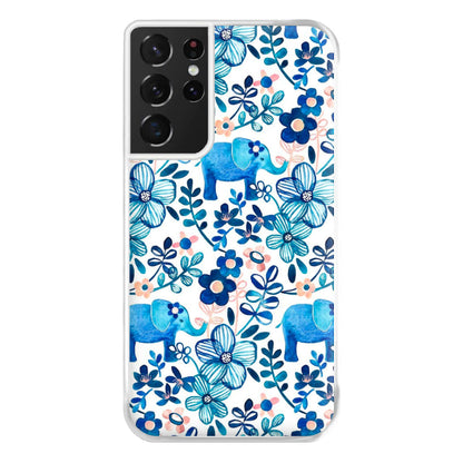 Elephant and Floral Pattern Phone Case for Galaxy S21 Ultra