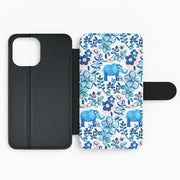Elephant and Floral Pattern Flip Wallet Phone Case 2