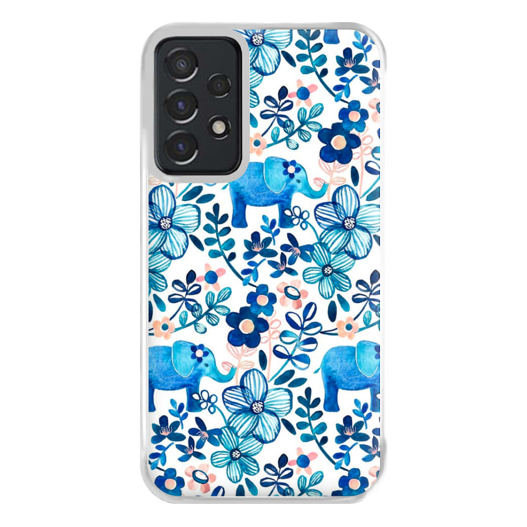 Elephant and Floral Pattern Phone Case for Galaxy A52 / A52s