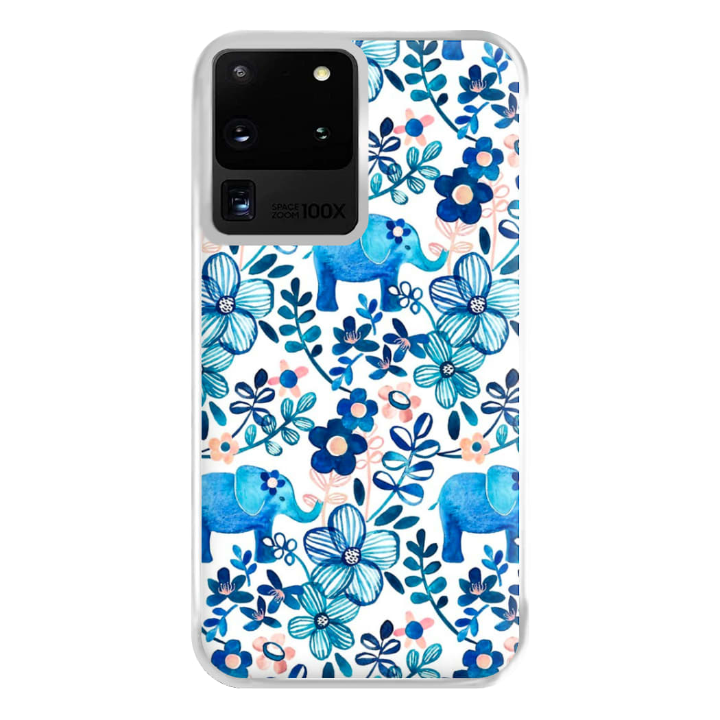 Elephant and Floral Pattern Phone Case for Galaxy S20 Ultra