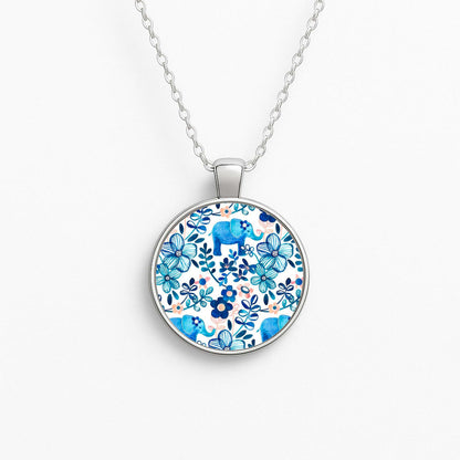 Elephant and Floral Pattern Circle Necklace