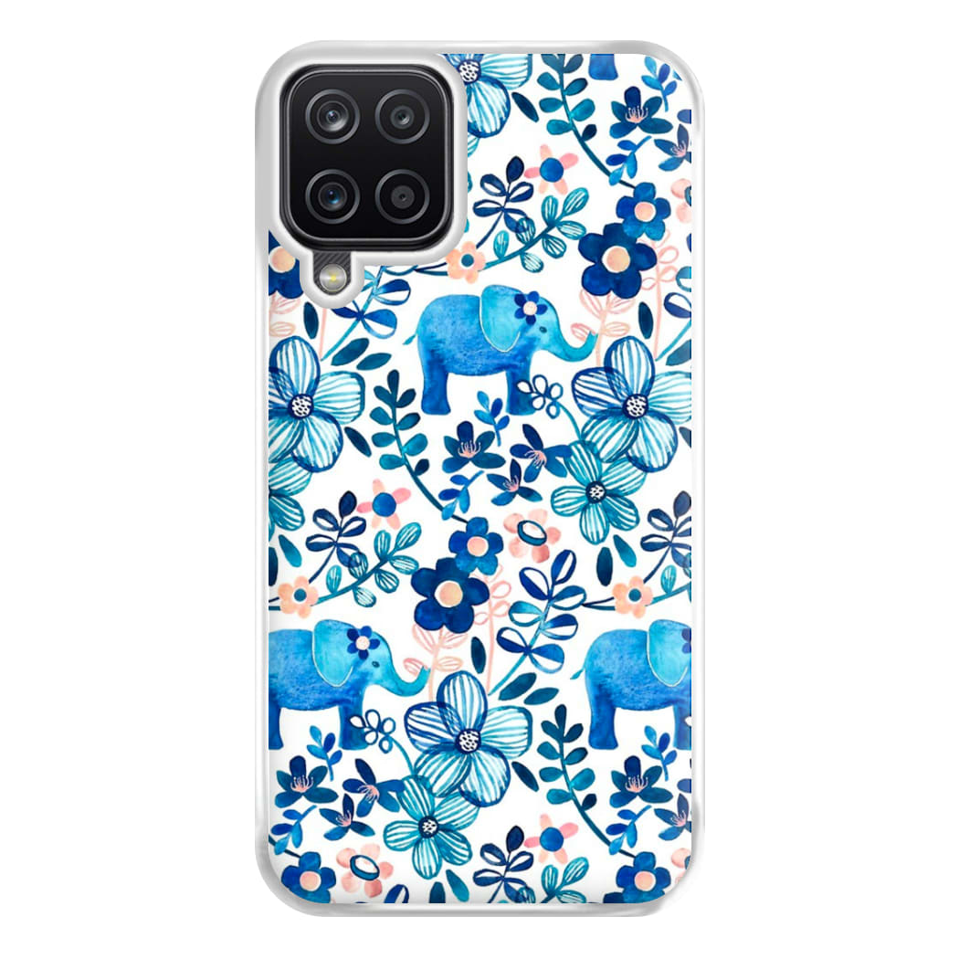 Elephant and Floral Pattern Phone Case for Galaxy A12