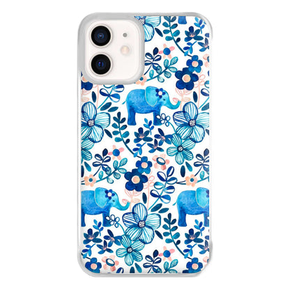 Elephant and Floral Pattern Phone Case for iPhone 12 Mini