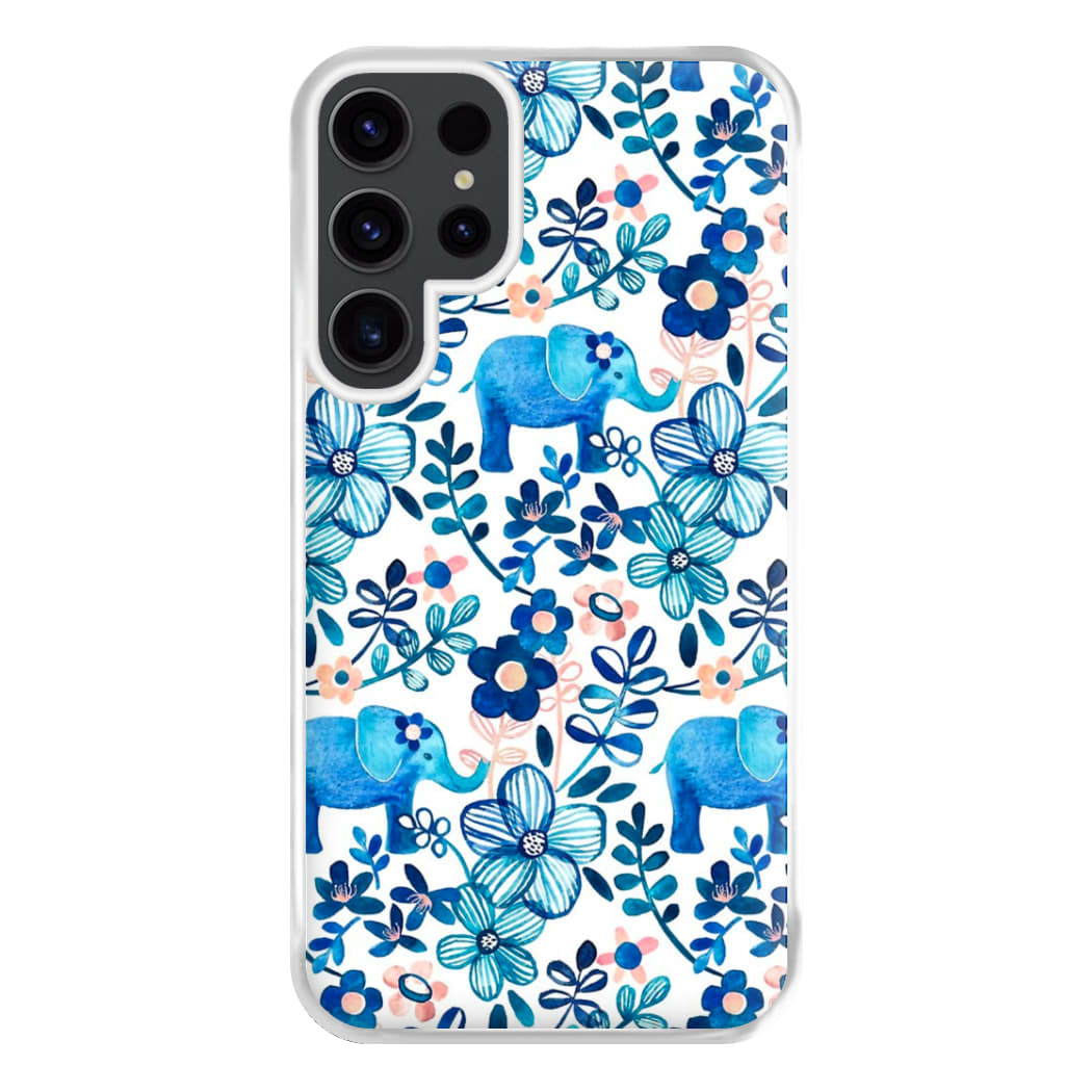 Elephant and Floral Pattern Phone Case for Galaxy S23 Ultra