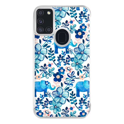 Elephant and Floral Pattern Phone Case for Galaxy A21s