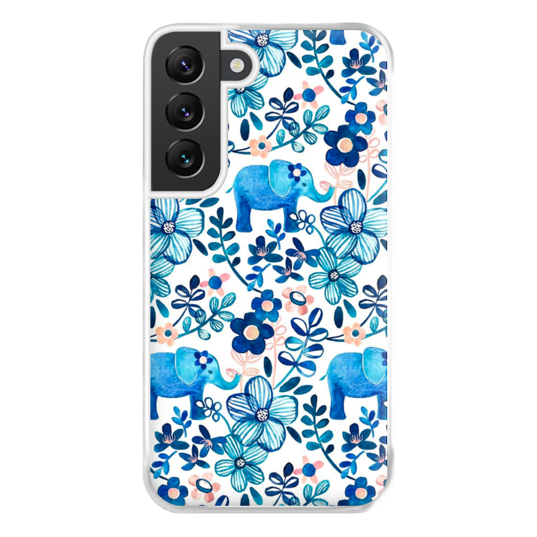 Elephant and Floral Pattern Phone Case for Galaxy S22 Plus