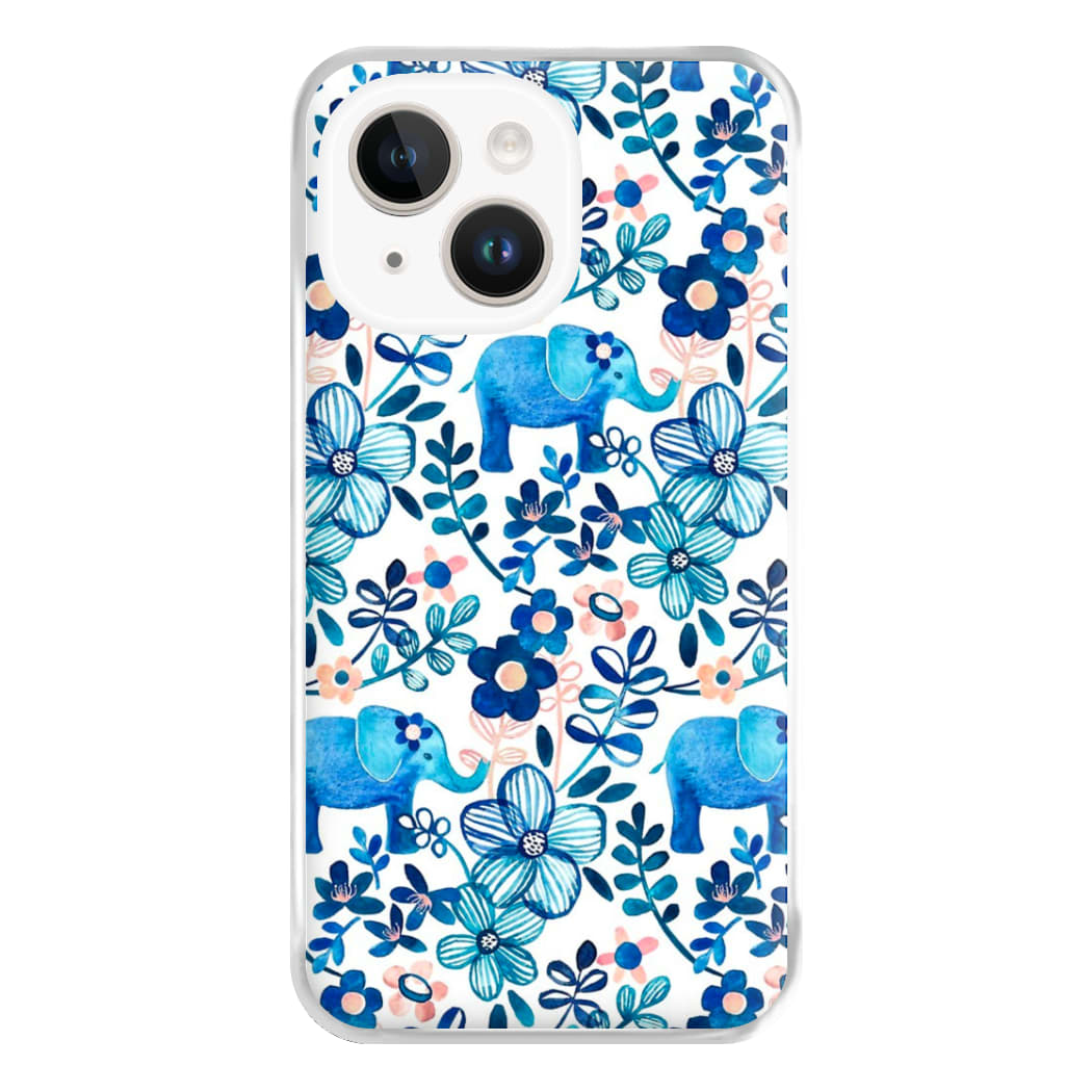 Elephant and Floral Pattern Phone Case for iPhone 14 Plus