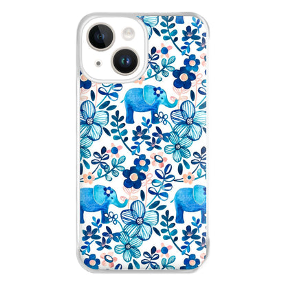 Elephant and Floral Pattern Phone Case for iPhone 14