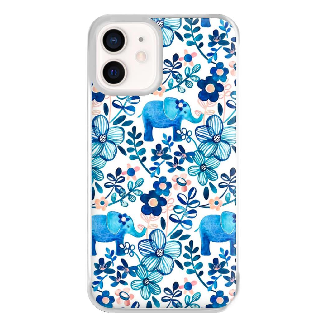 Elephant and Floral Pattern Phone Case for iPhone 13 Mini