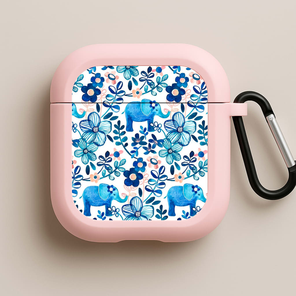 Elephant and Floral Pattern Pink AirPods Case