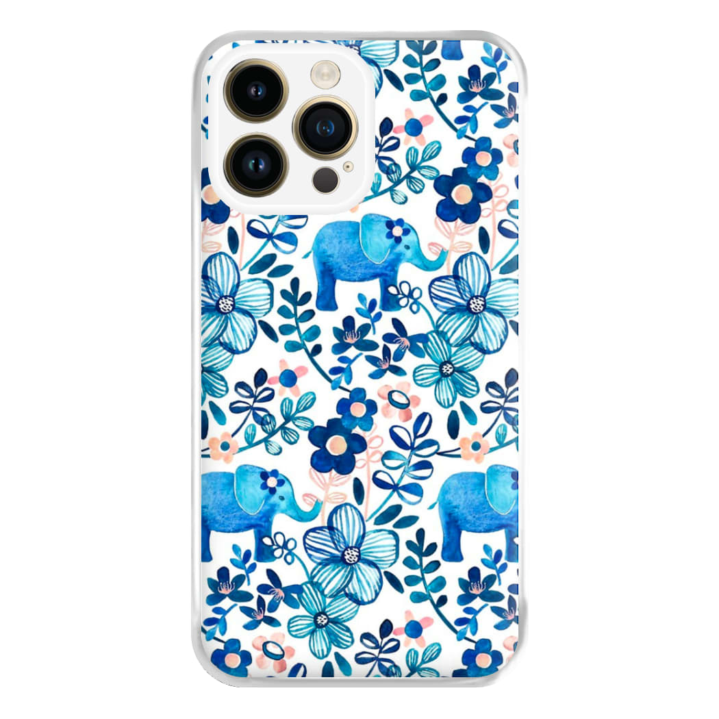 Elephant and Floral Pattern Phone Case for iPhone 14 Pro Max