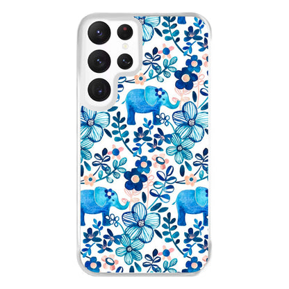 Elephant and Floral Pattern Phone Case for Galaxy S22 Ultra