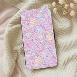 Power Up, Gaming Pattern Flip Wallet Phone Case