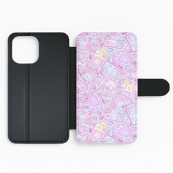 Power Up, Gaming Pattern Flip Wallet Phone Case