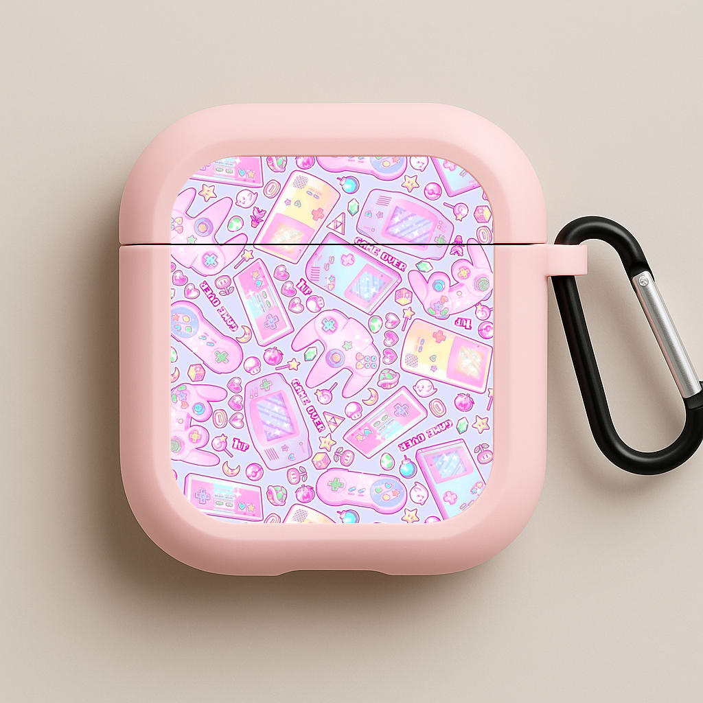Power Up, Gaming Pattern Pink AirPods Case
