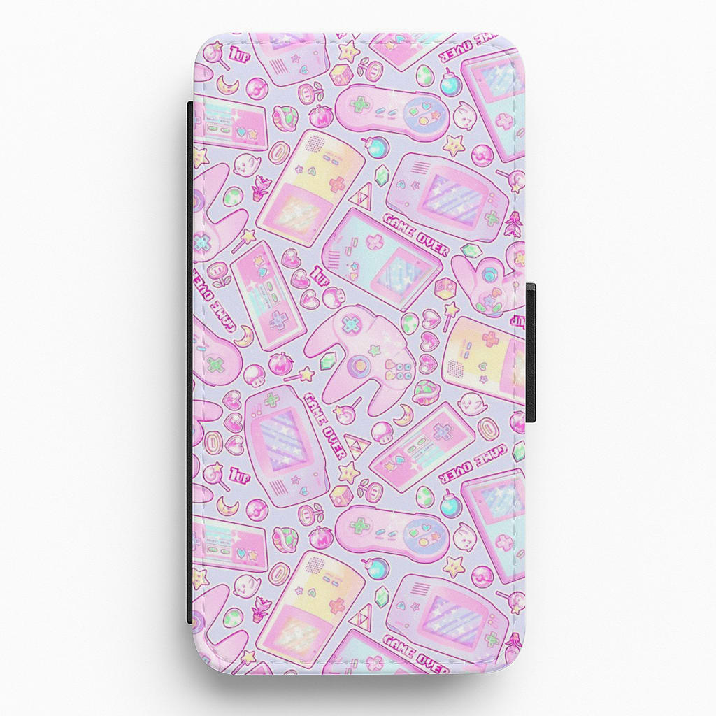 Power Up, Gaming Pattern Flip Wallet Phone Case