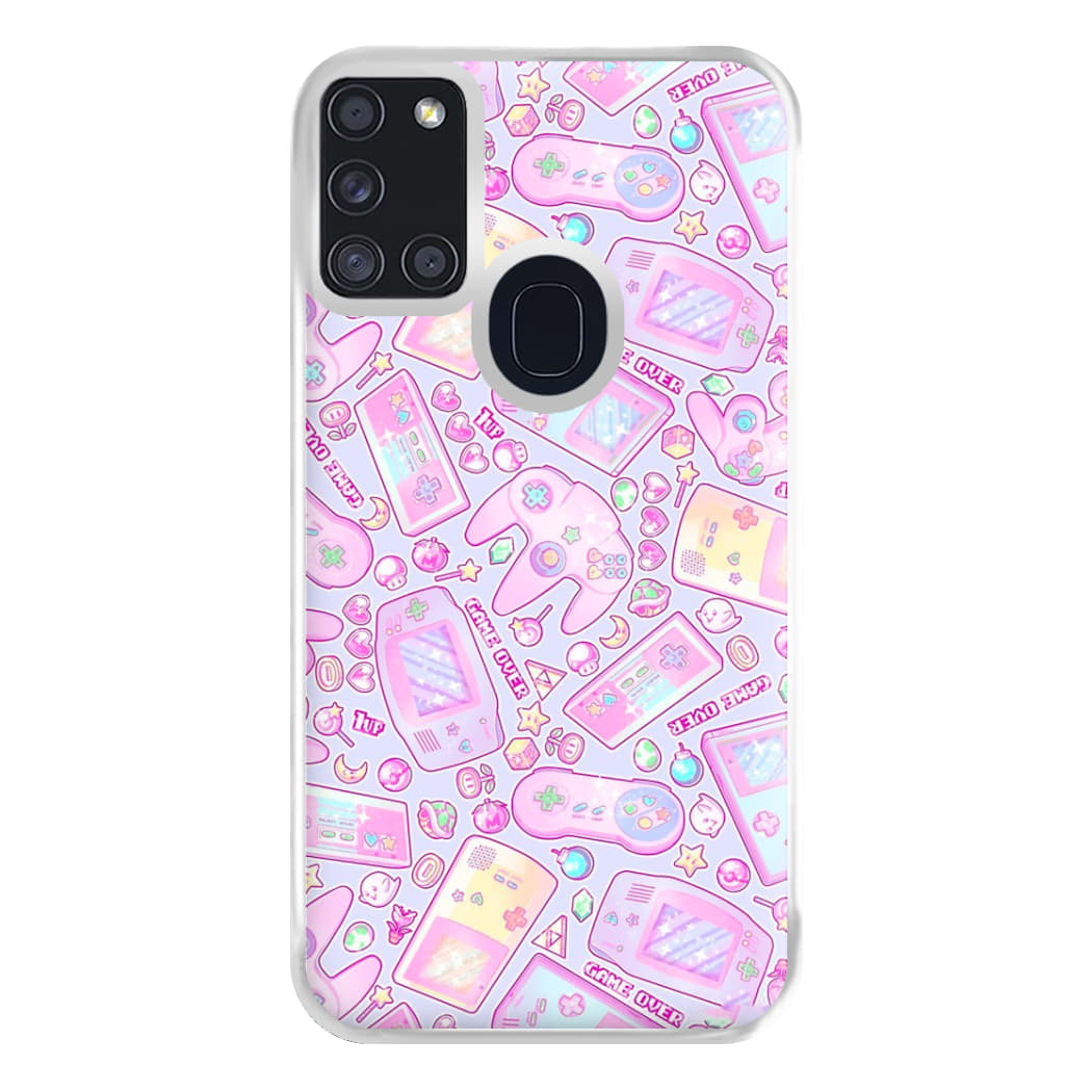 Power Up, Gaming Pattern Phone Case for Galaxy A21s