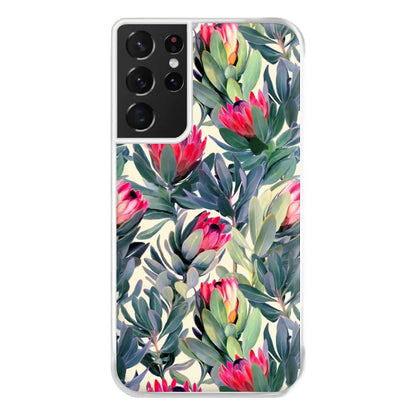 Painted Protea Pattern Phone Case for Galaxy S21 Ultra