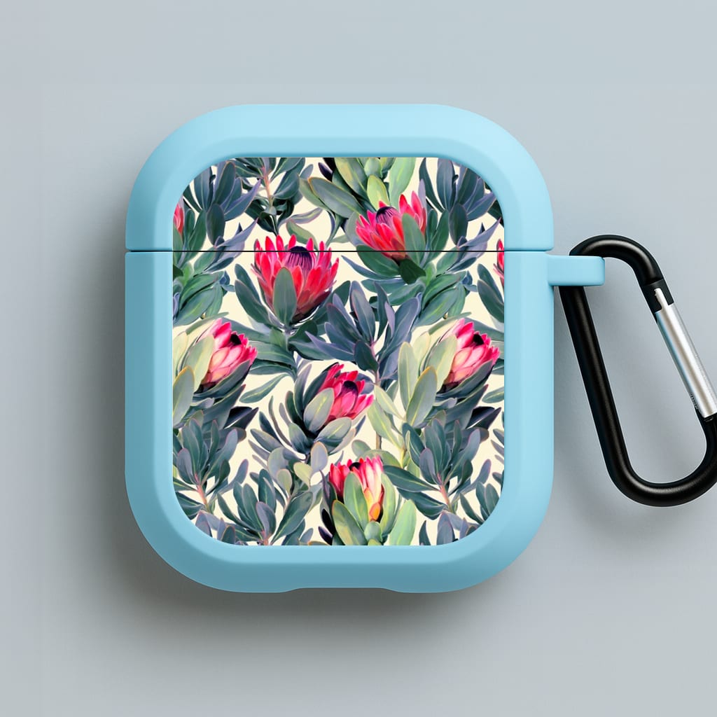Painted Protea Pattern Blue AirPods Case
