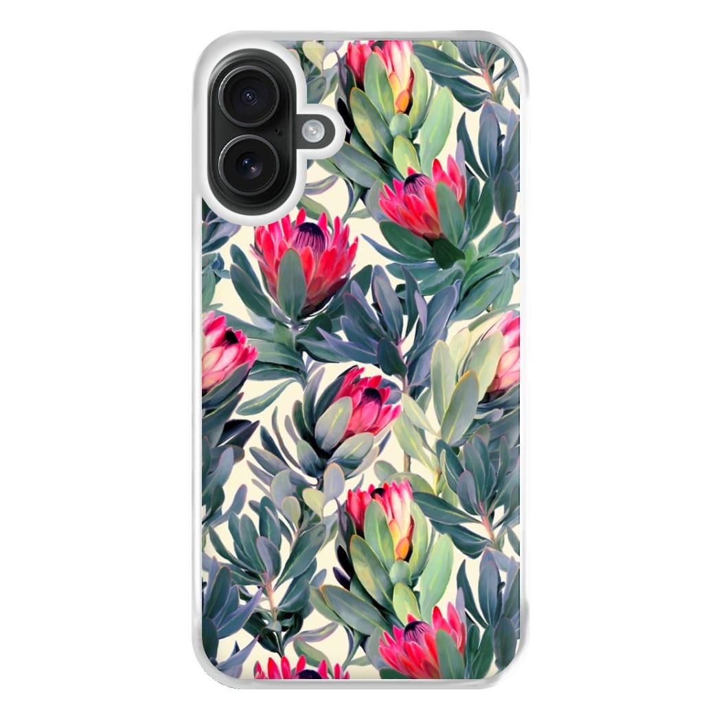 Painted Protea Pattern Phone Case for iPhone 16 Plus