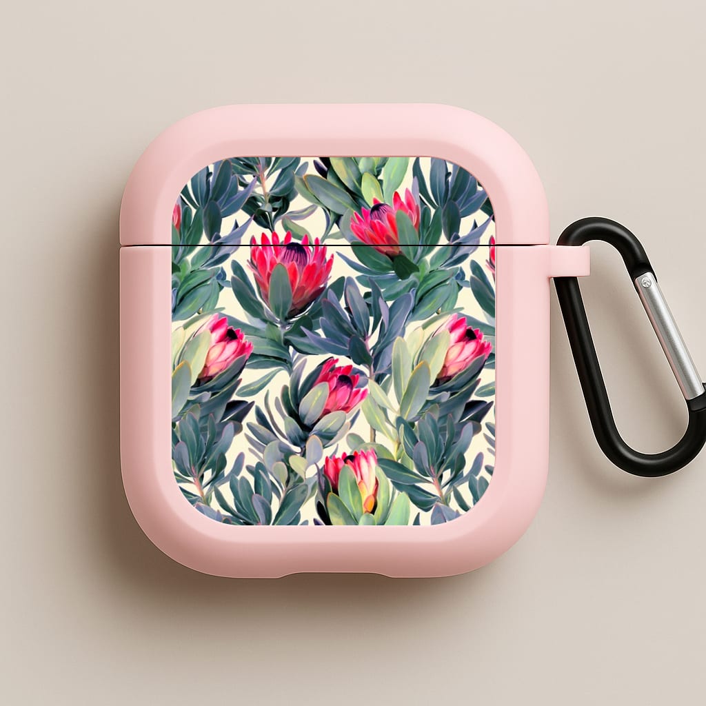 Painted Protea Pattern Pink AirPods Case