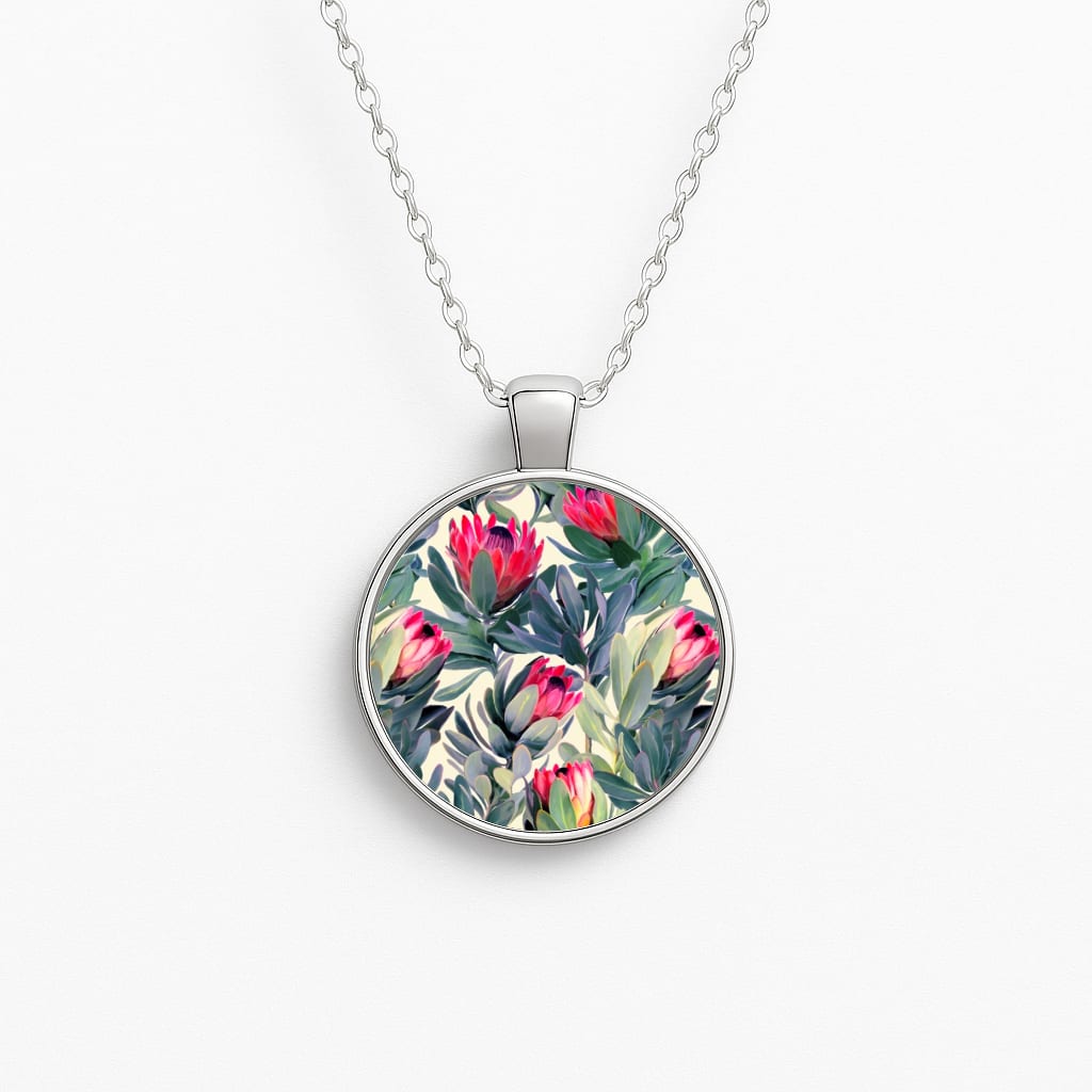 Painted Protea Pattern Circle Necklace