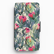 Painted Protea Pattern Flip Wallet Phone Case 1