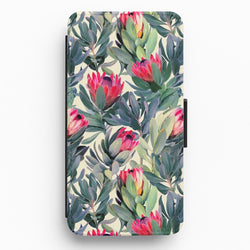 Painted Protea Pattern Flip Wallet Phone Case