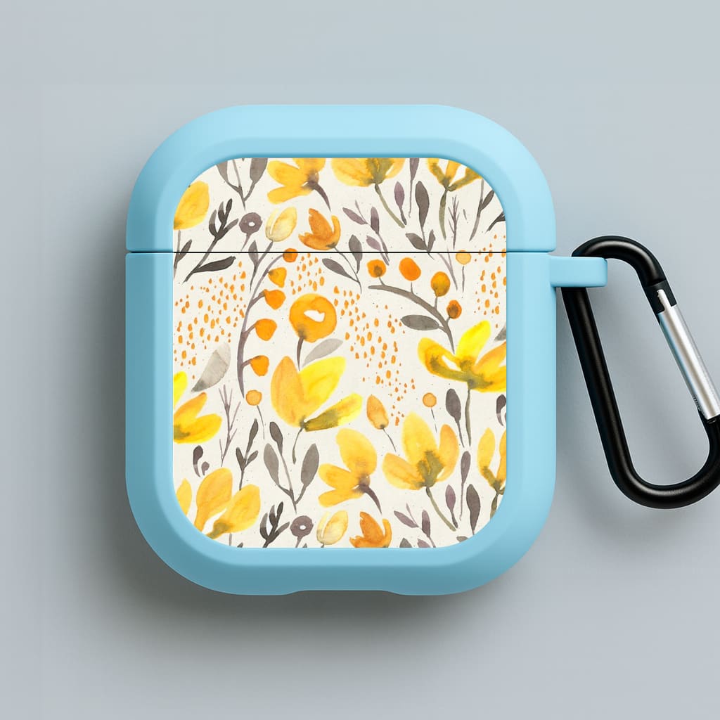 Yellow Field Floral Blue AirPods Case