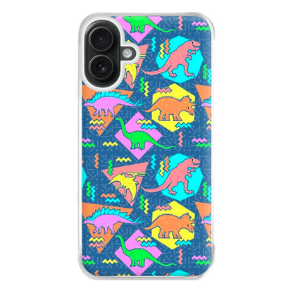 Nineties Dinosaurs Pattern Phone Case for iPhone 16 Plus