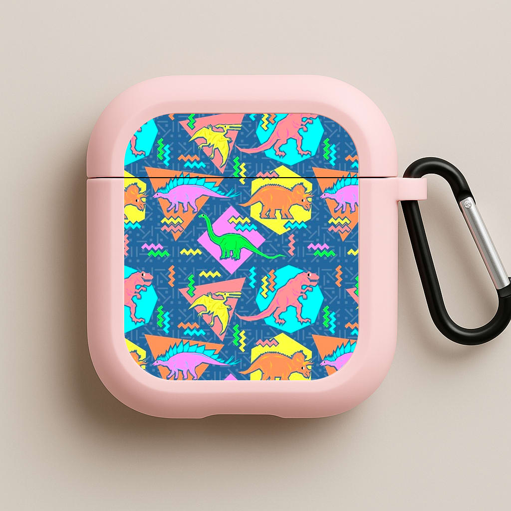 Nineties Dinosaurs Pattern Pink AirPods Case