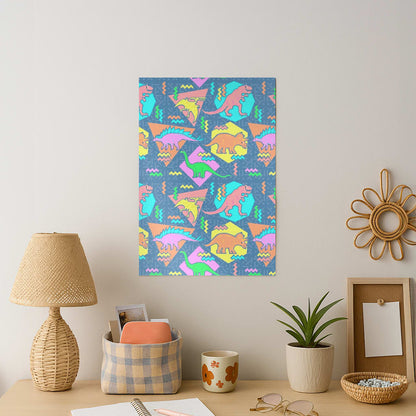 Nineties Dinosaurs Pattern Art Print
