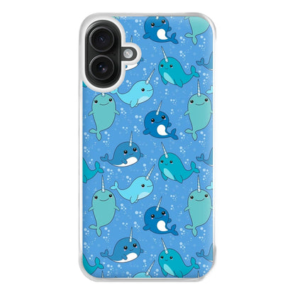 Narwhal Pattern Phone Case for iPhone 16 Plus