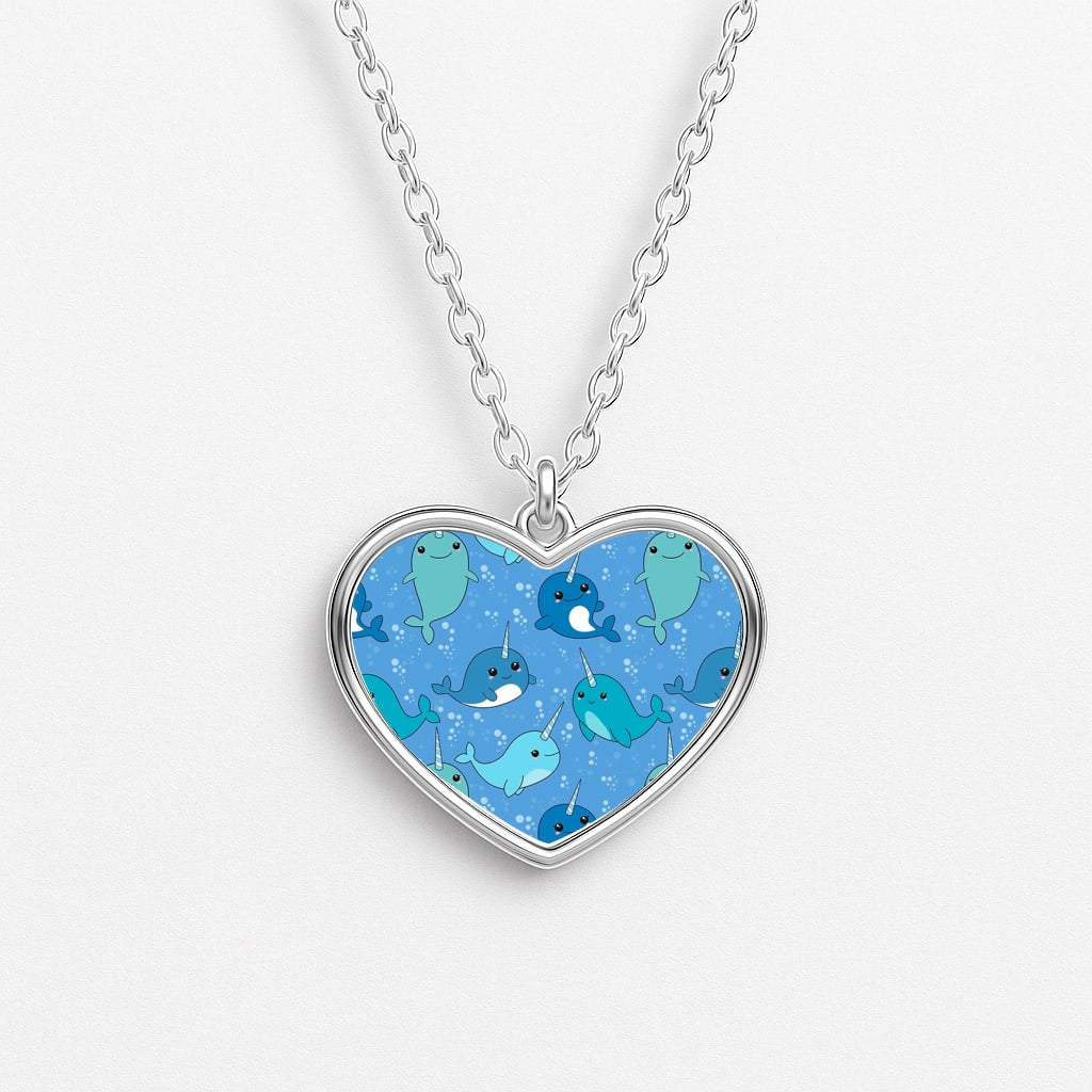 Narwhal Pattern Heart Necklace