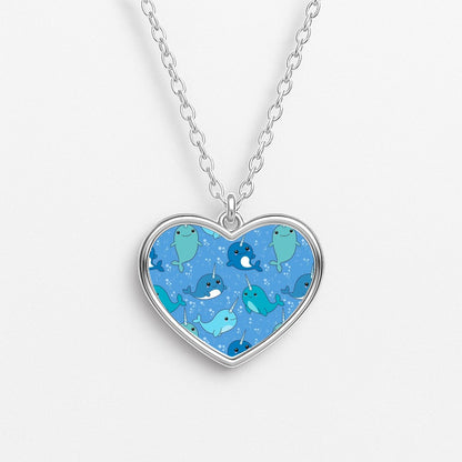 Narwhal Pattern Heart Necklace