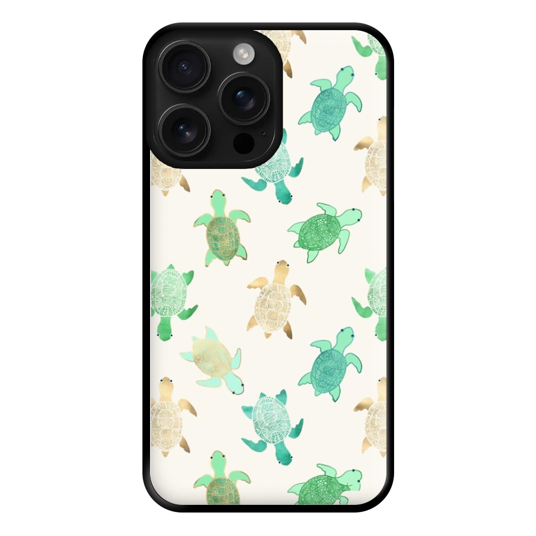 Gilded Jade & Mint Turtles Phone Case for iPhone 16 Pro Max