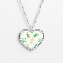 Gilded Jade & Mint Turtles Heart Necklace