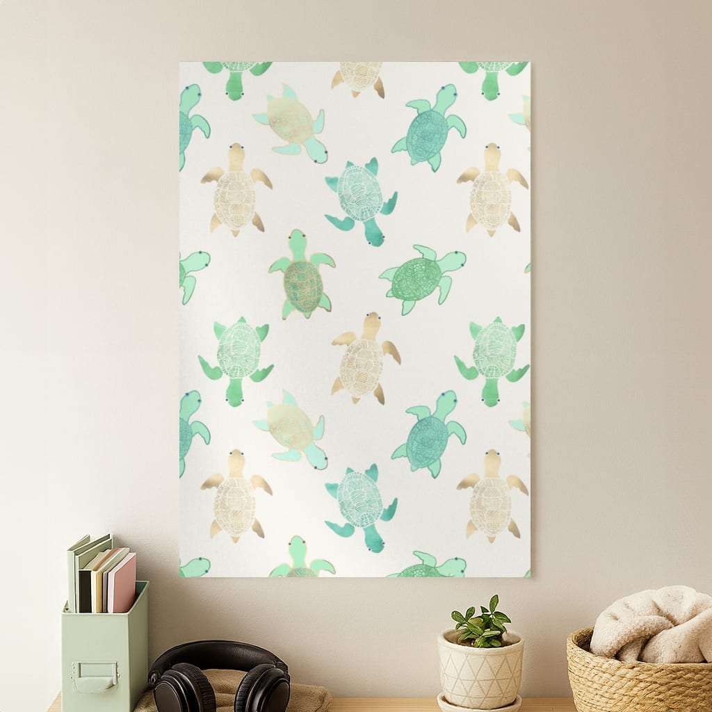 Gilded Jade & Mint Turtles Poster