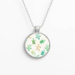Gilded Jade & Mint Turtles Circle Necklace