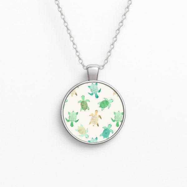 Gilded Jade & Mint Turtles Circle Necklace