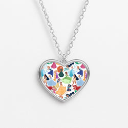 Fairytale Princess Pattern Heart Necklace