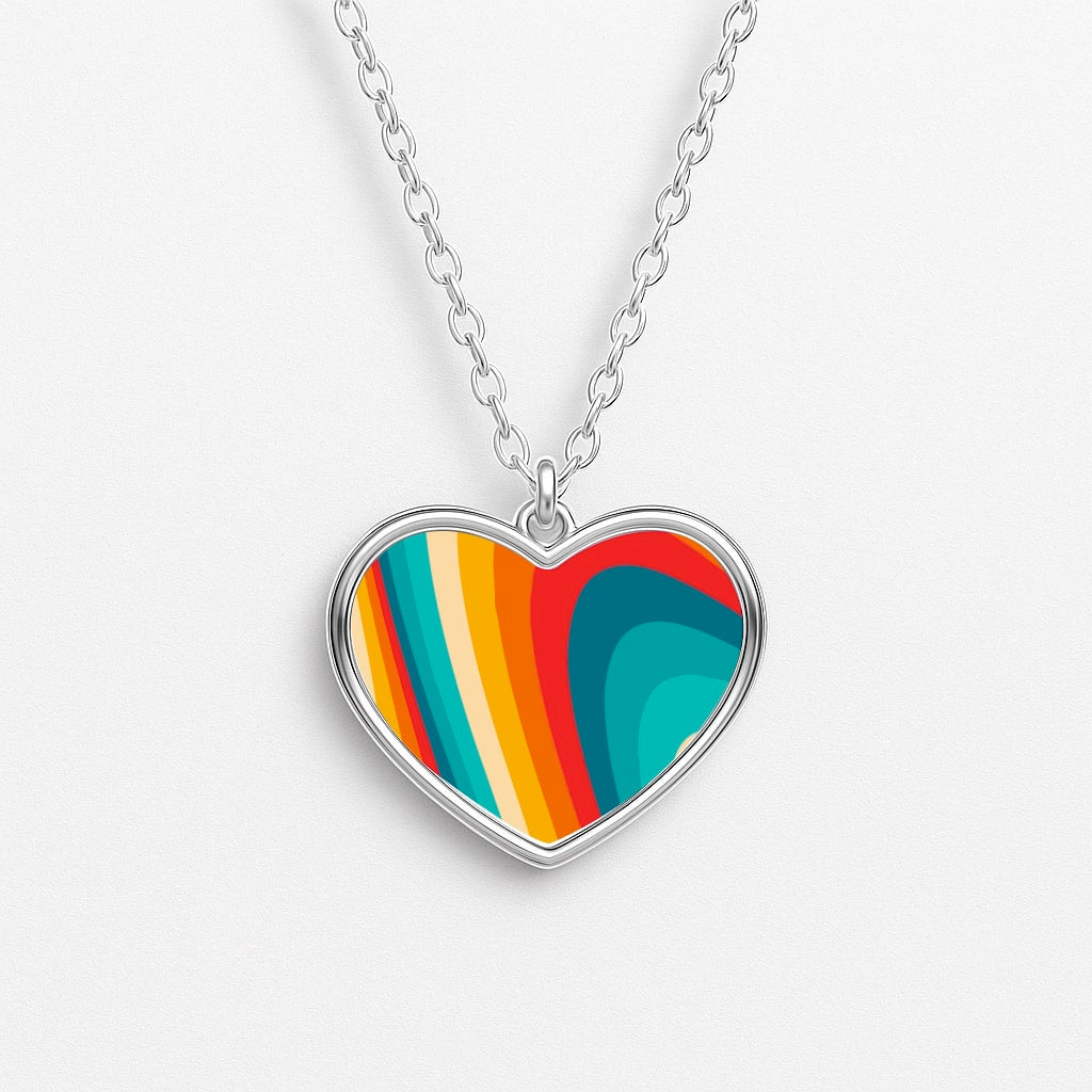 Rainbow Abstract Pattern Heart Necklace